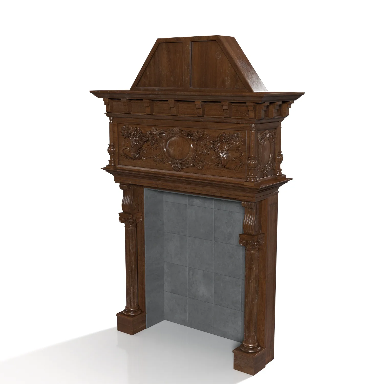 Oak Room Wooden Fireplace 3D Model_01